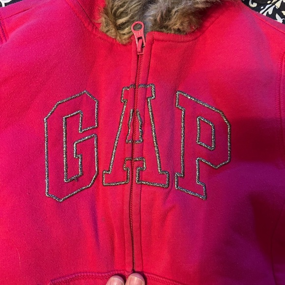 GAP Girls Bright Pink Zip-Up Hoodie with Faux Fur Trim - Picture 2 of 4
